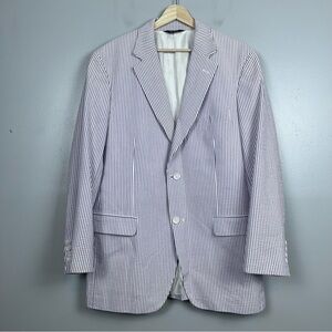 Paul Fredrick Men's Purple Striped Cotton Seersucker Blazer Size 42R; Formal